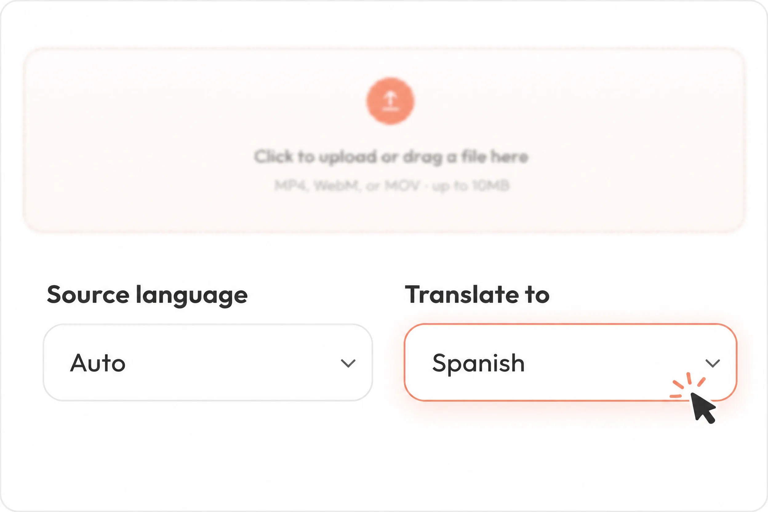 AI dubbing language controls with automatic source detection and Spanish selected