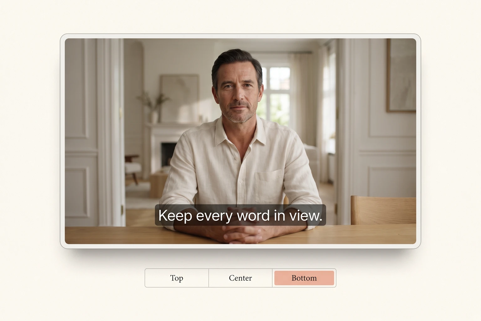 Caption placement concept showing readable subtitles below a presenter